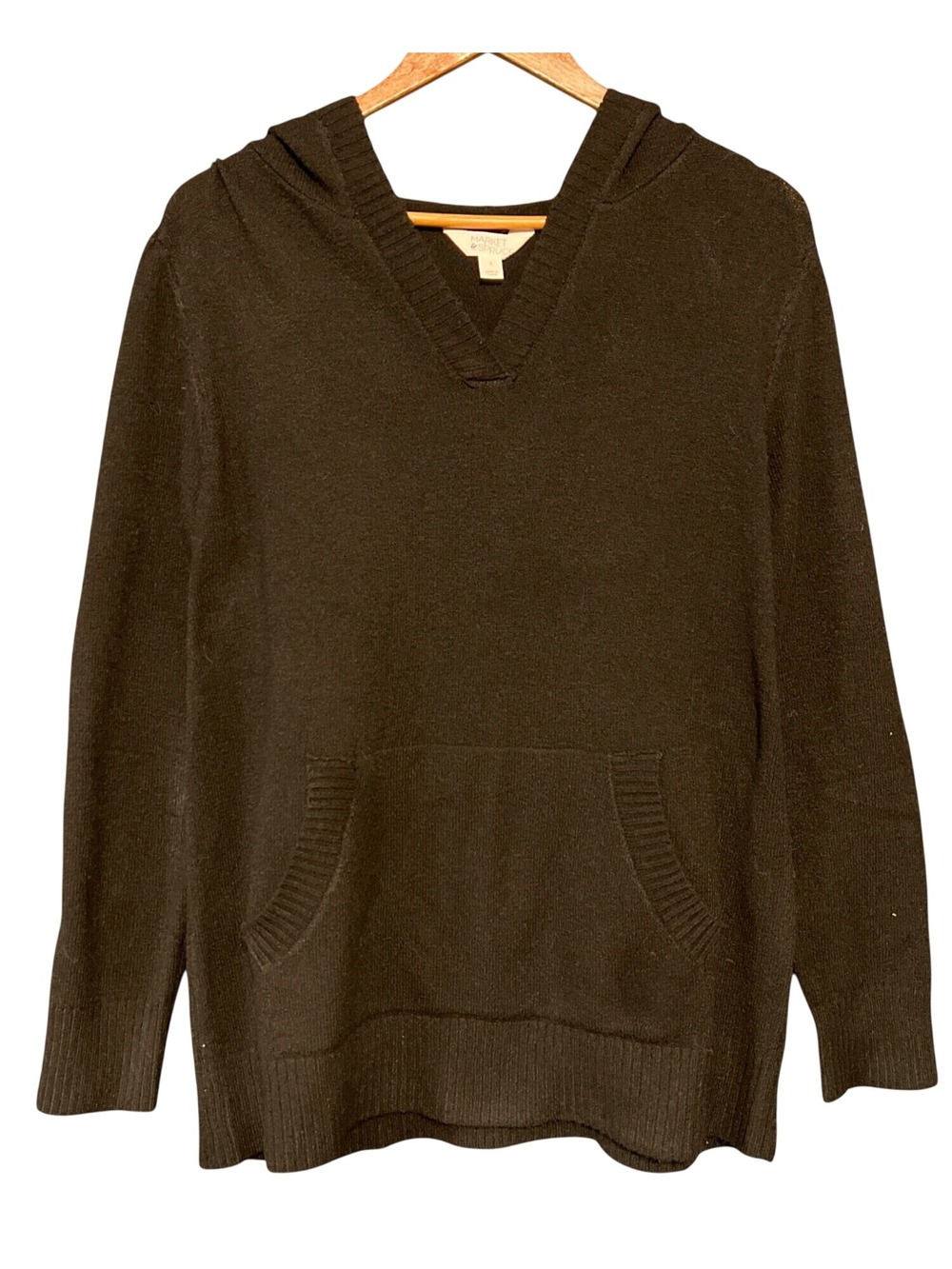 Market & Spruce Black Hooded Sweater L
